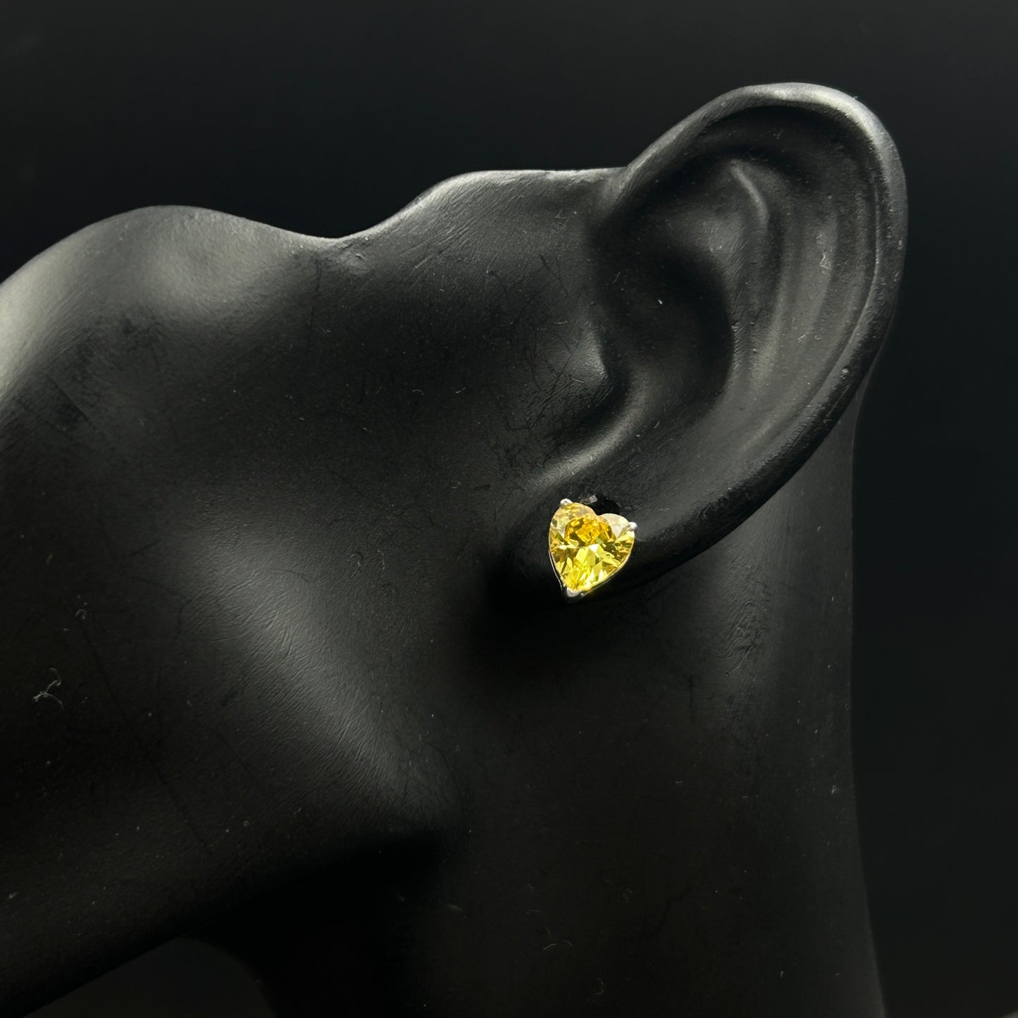 925 Silver Yellow Heart Stud Earrings