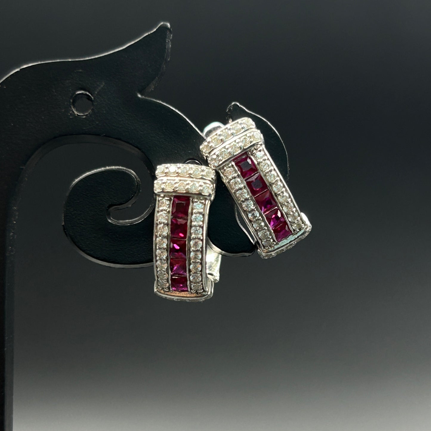 Pink Hoop Earrings - Silver Zircon Earrings