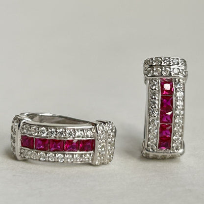 Pink Hoop Earrings - Silver Zircon Earrings