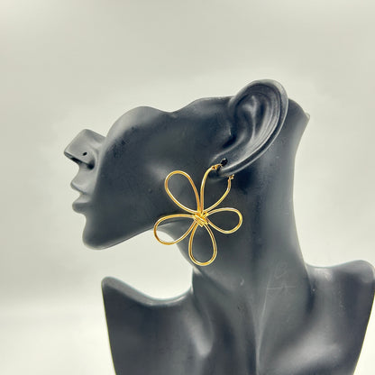 BIG FLOWER HOOP EARRING 18K White Gold Plated