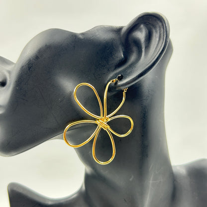 BIG FLOWER HOOP EARRING 18K White Gold Plated