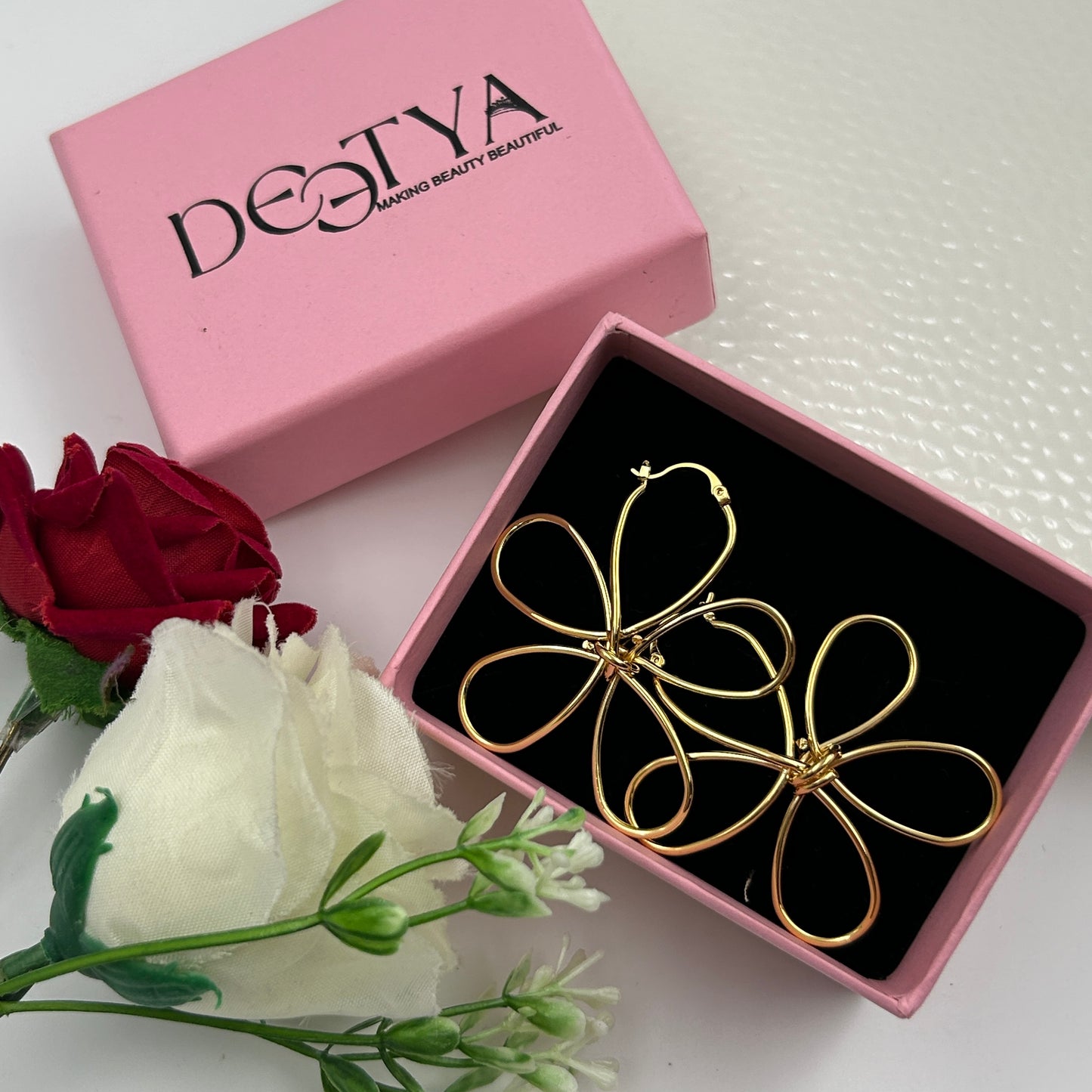 BIG FLOWER HOOP EARRING 18K White Gold Plated