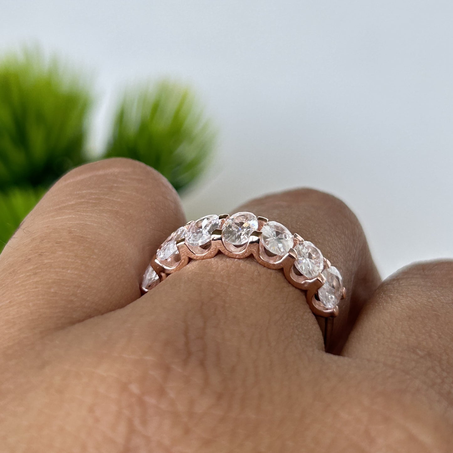 Oval Half Eternity Band/Ring - Silver Band Two Tone