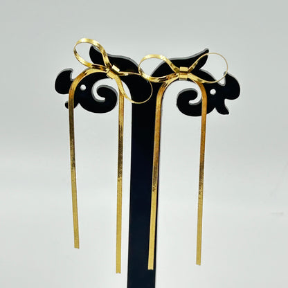 Long BOW Earrings 18K Yellow Gold Plated