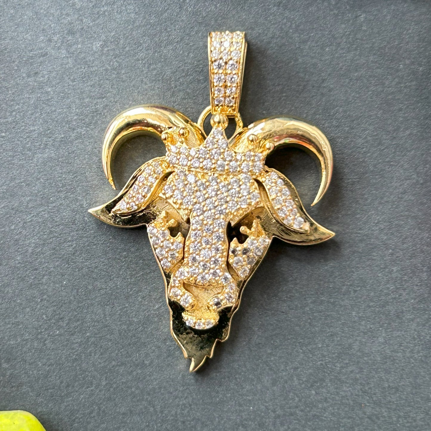 Yellow GOAT Head Iced Out Pendant - Silver Pendant