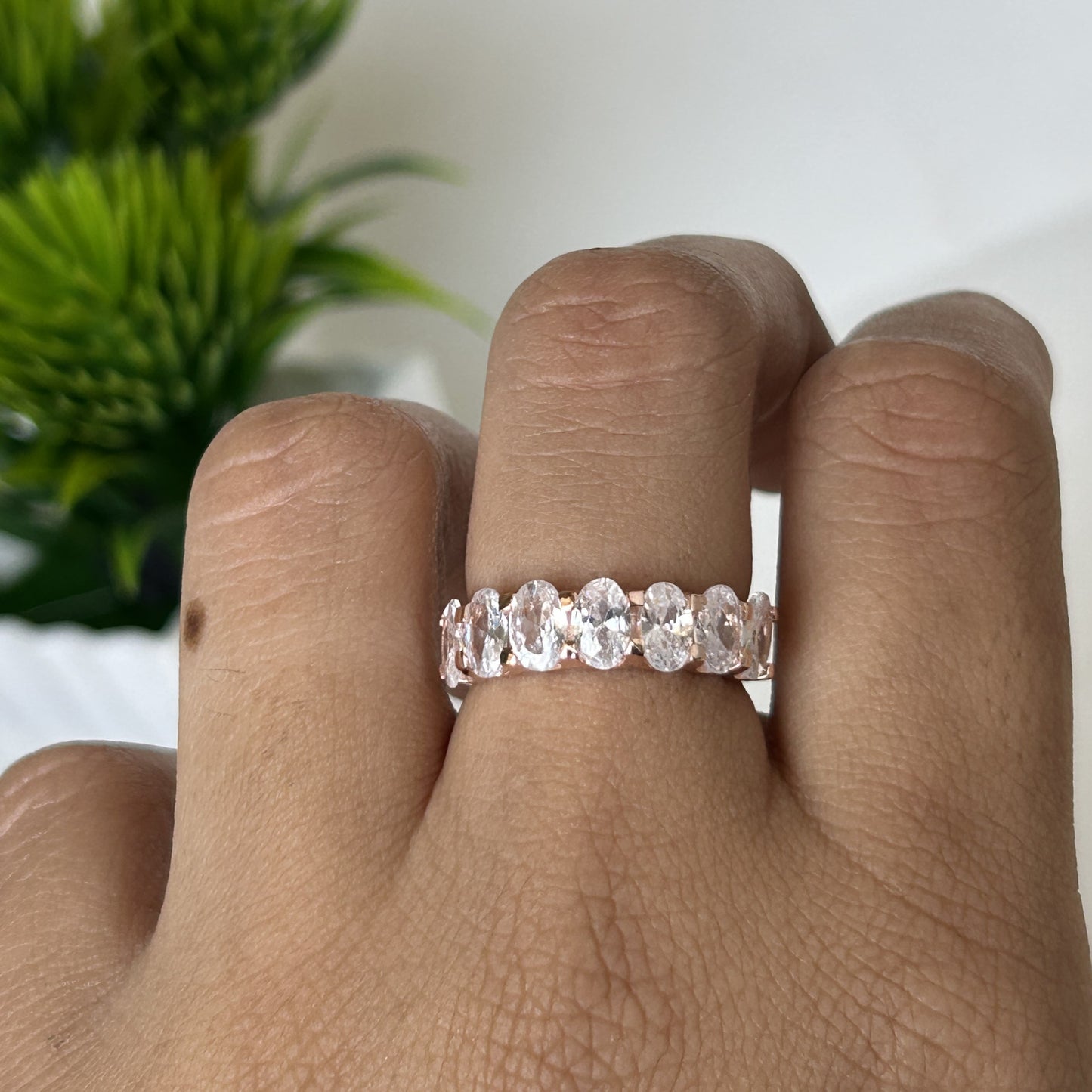 Oval Half Eternity Band/Ring - Silver Band Two Tone