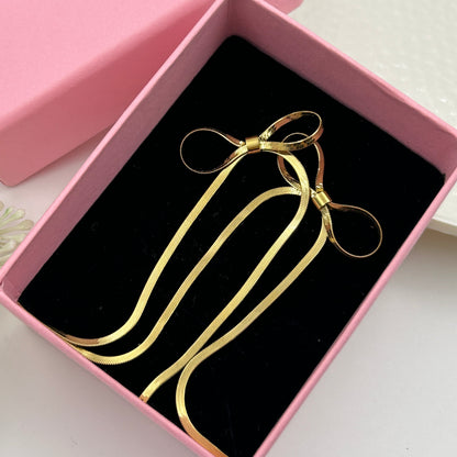 Long BOW Earrings 18K Yellow Gold Plated