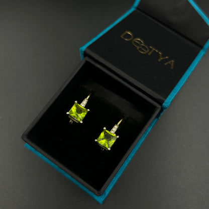 Green Peridot Earring - Silver Ziricon Earring