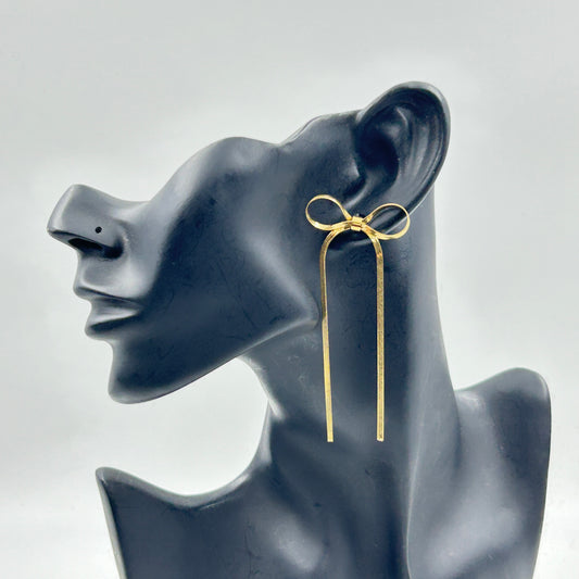 Long BOW Earrings 18K Yellow Gold Plated