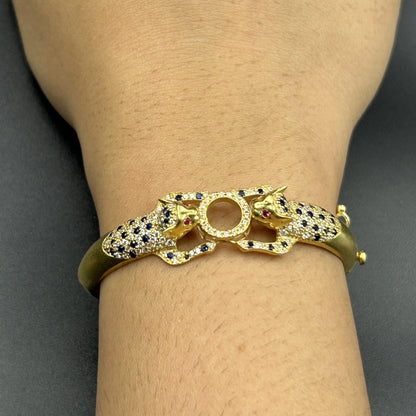 Yellow Gold Panther Kada - Silver Bracelet