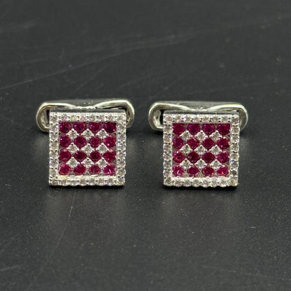 Pink Diamond Square Men's Cufflink - 925 Silver