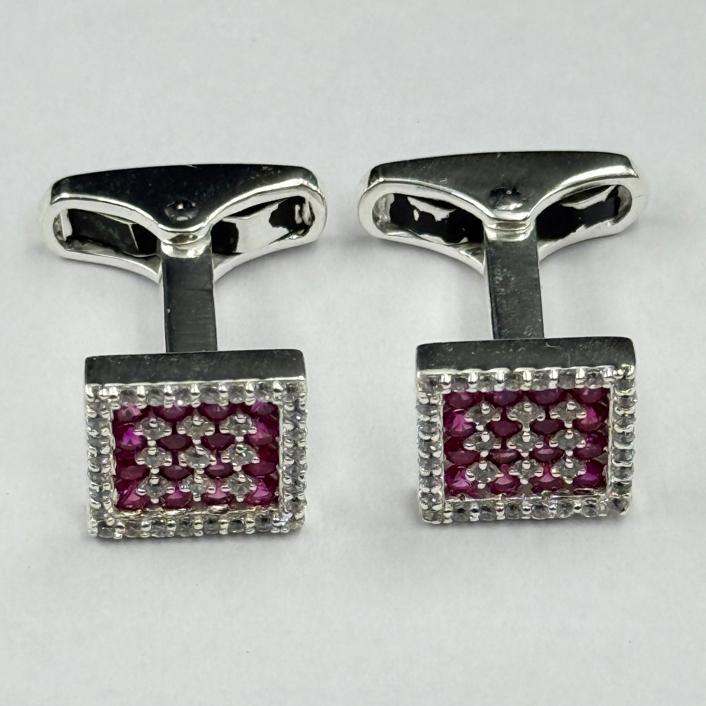 Pink Diamond Square Men's Cufflink - 925 Silver