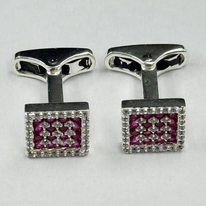Pink Diamond Square Men's Cufflink - 925 Silver