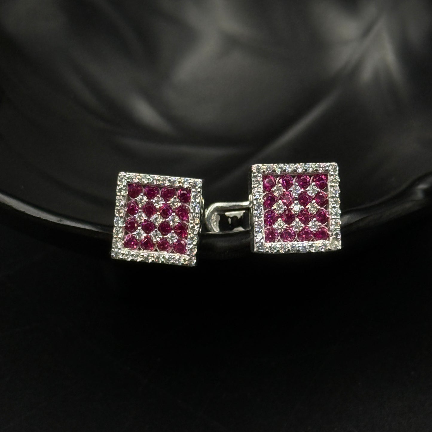 Pink Diamond Square Men's Cufflink - 925 Silver