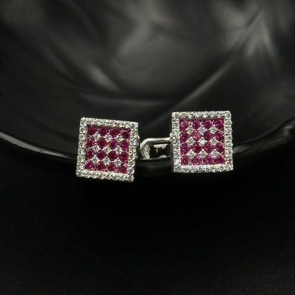 Pink Diamond Square Men's Cufflink - 925 Silver