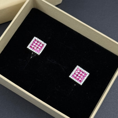 Pink Diamond Square Men's Cufflink - 925 Silver