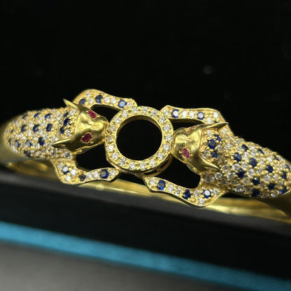 Yellow Gold Panther Kada - Silver Bracelet