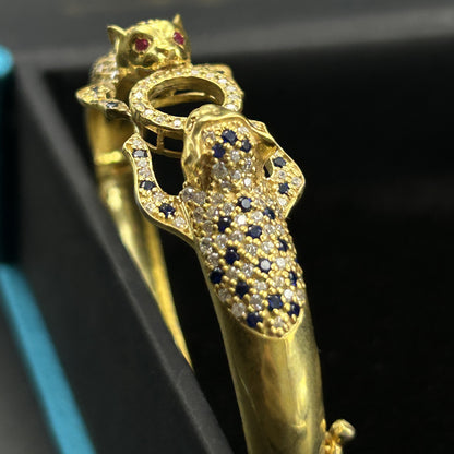 Yellow Gold Panther Kada - Silver Bracelet