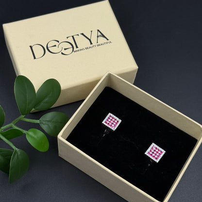 Pink Diamond Square Men's Cufflink - 925 Silver