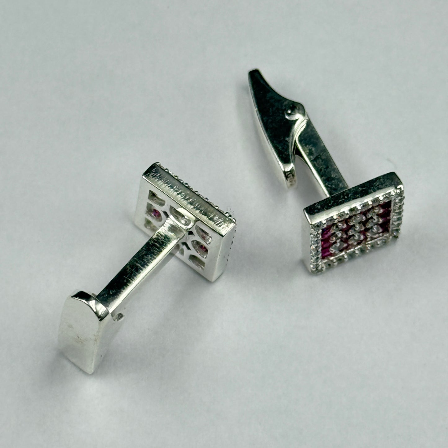 Pink Diamond Square Men's Cufflink - 925 Silver