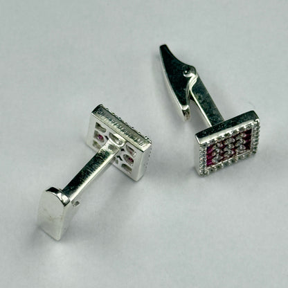 Pink Diamond Square Men's Cufflink - 925 Silver