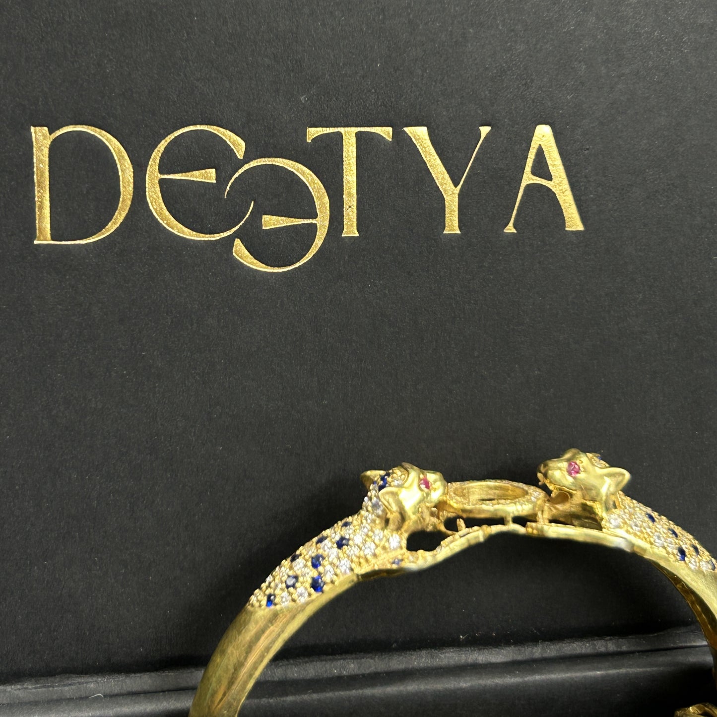 Yellow Gold Panther Kada - Silver Bracelet