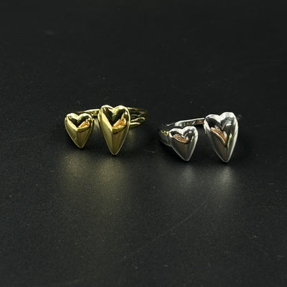 Two Heart Ring 18k White Gold Plated