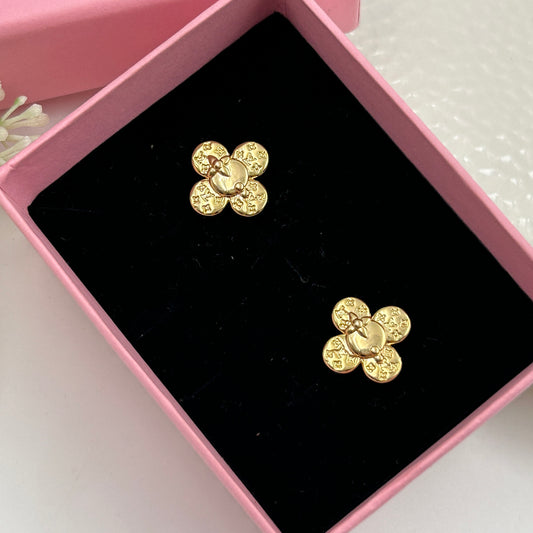 Minimal Flower Earrings 18K Yellow Gold Plated