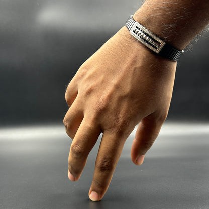 Men's Pure Silver Bracelet - Black Belt