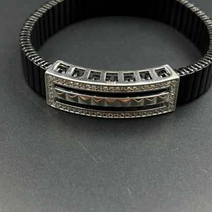 Men's Pure Silver Bracelet - Black Belt