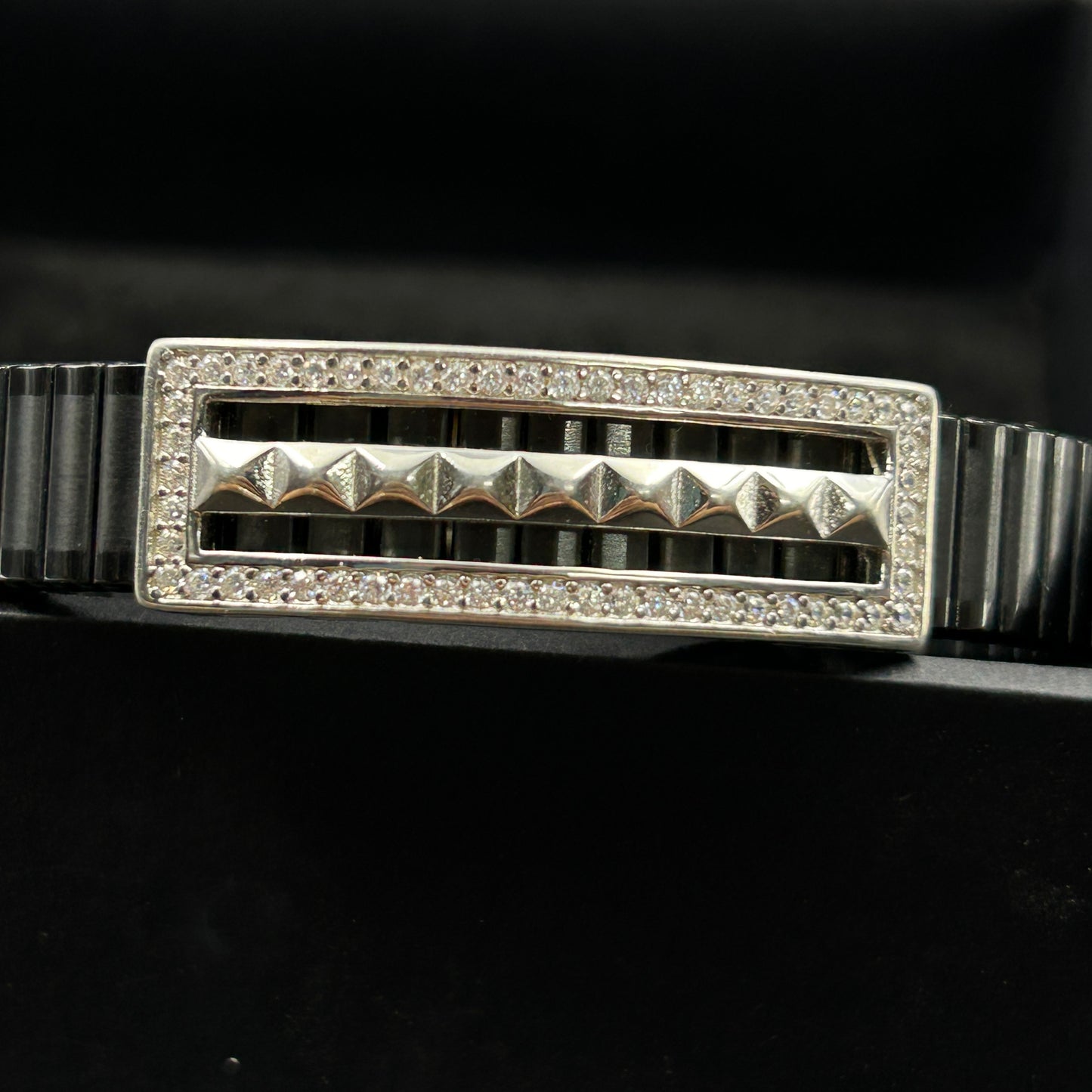 Men's Pure Silver Bracelet - Black Belt