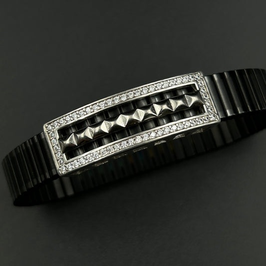 Men's Pure Silver Bracelet - Black Belt