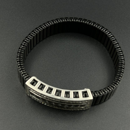 Men's Pure Silver Bracelet - Black Belt