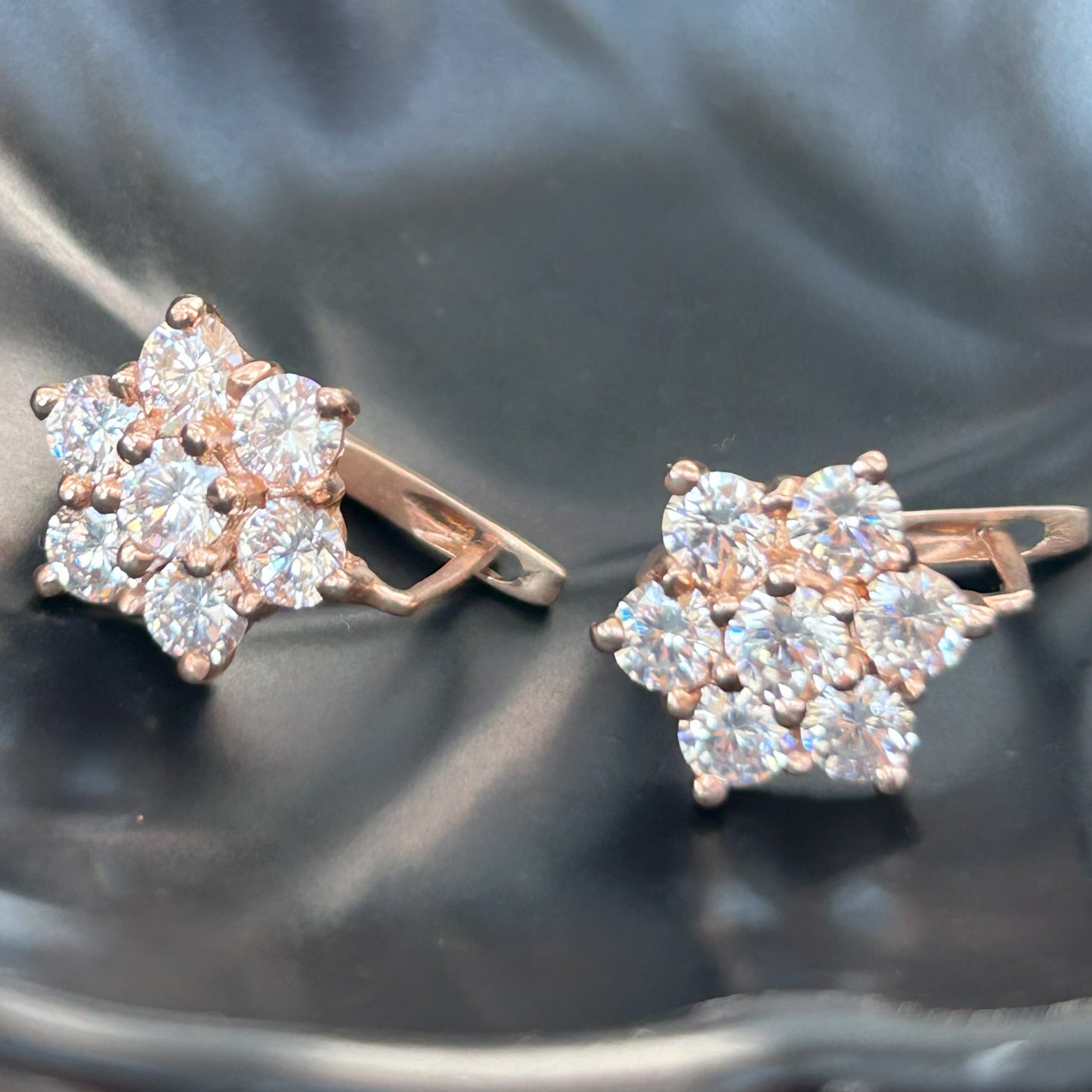 Rose Gold Floral Earring - Silver Zircon Earrings