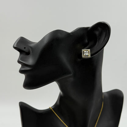 Princess Cut Pendant Set with Earrings - 18K Gold Plated Square Pendant and Earrings