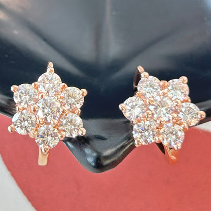 Rose Gold Floral Earring - Silver Zircon Earrings