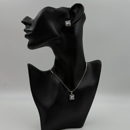 Princess Cut Pendant Set with Earrings - 18K Gold Plated Square Pendant and Earrings
