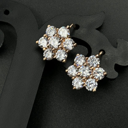 Rose Gold Floral Earring - Silver Zircon Earrings