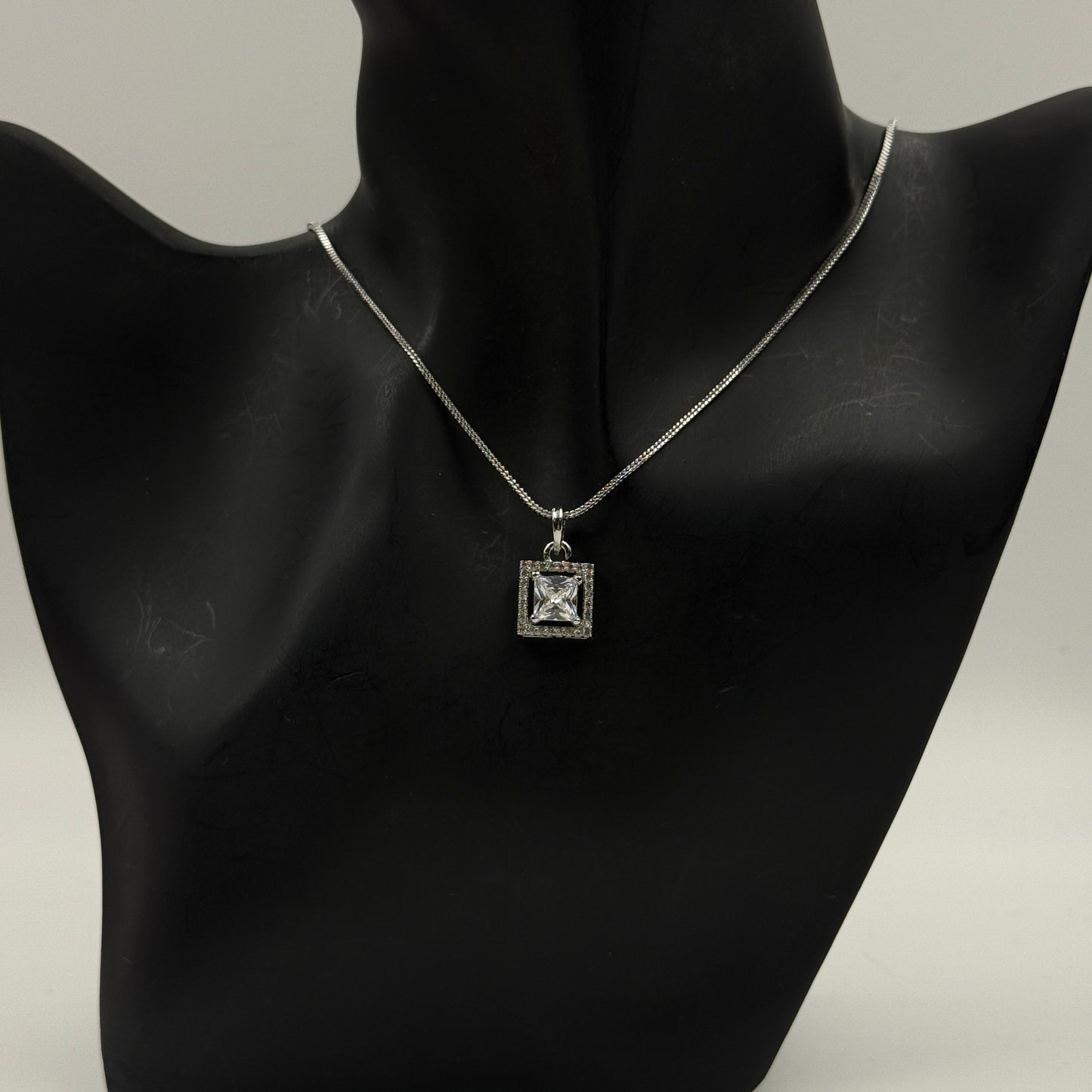 Princess Cut Pendant Set with Earrings - 18K Gold Plated Square Pendant and Earrings