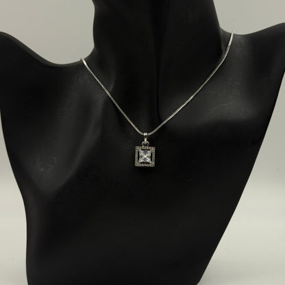 Princess Cut Pendant Set with Earrings - 18K Gold Plated Square Pendant and Earrings
