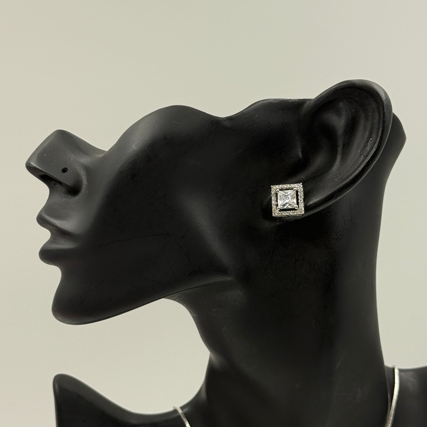 Princess Cut Pendant Set with Earrings - 18K Gold Plated Square Pendant and Earrings