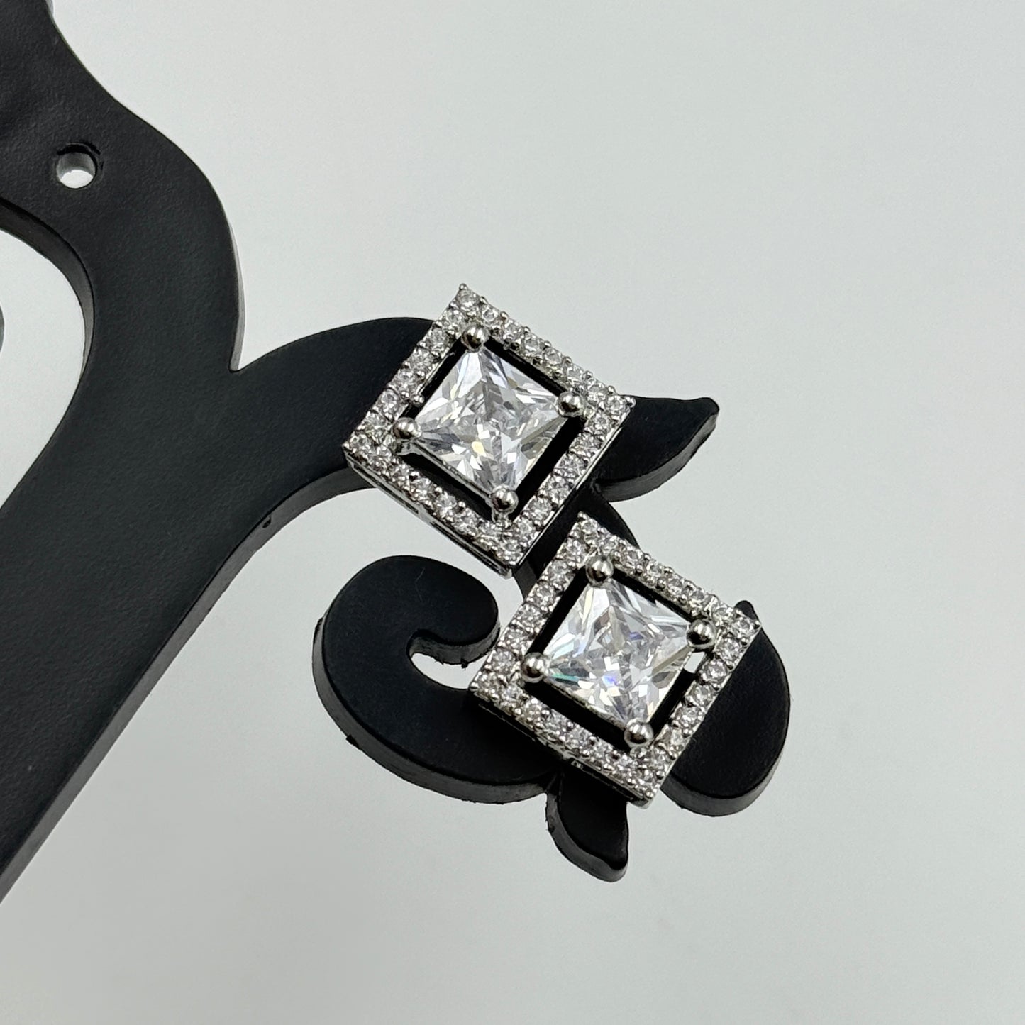 Princess Cut Pendant Set with Earrings - 18K Gold Plated Square Pendant and Earrings