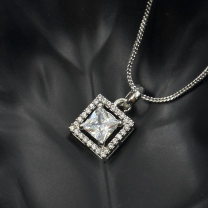 Princess Cut Pendant Set with Earrings - 18K Gold Plated Square Pendant and Earrings