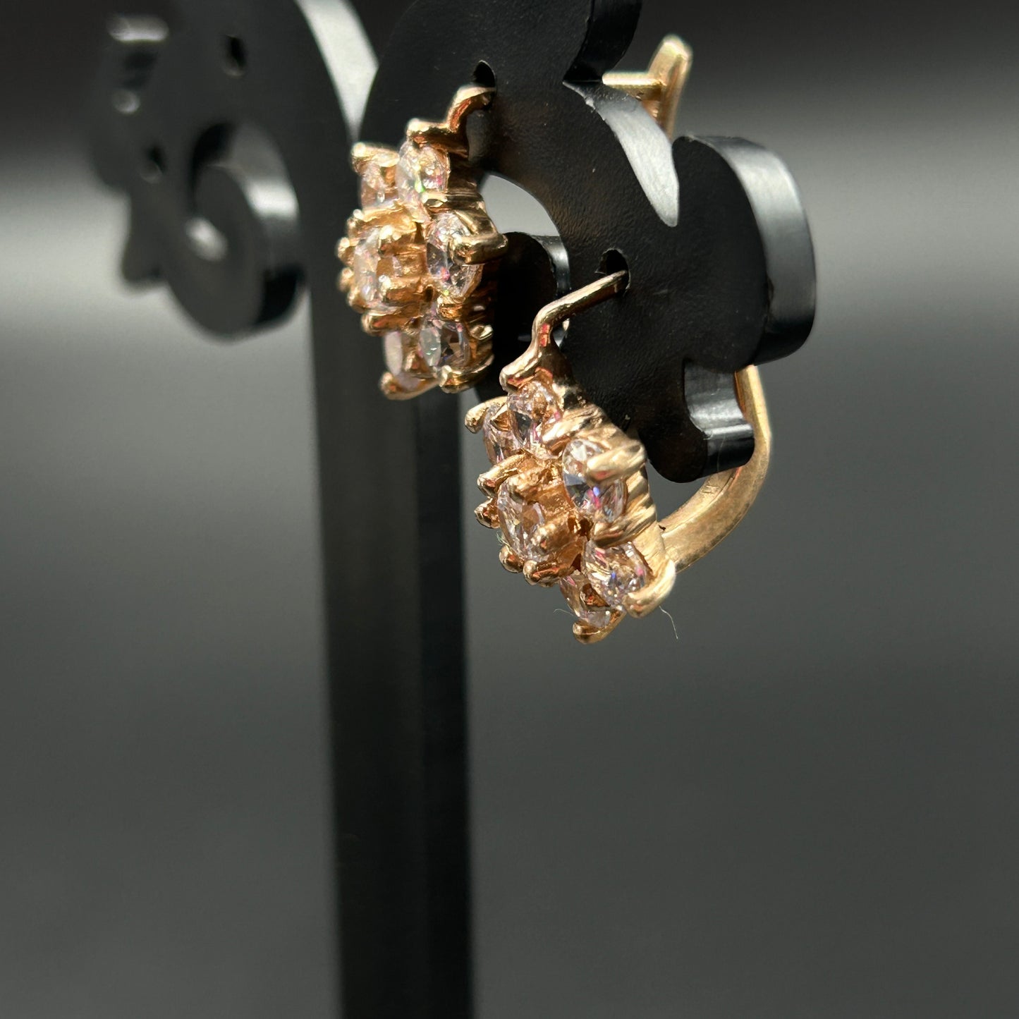 Rose Gold Floral Earring - Silver Zircon Earrings