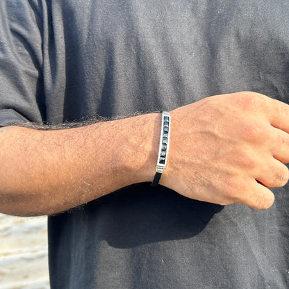 Men's Silver Bracelet - Black Belt Bracelet