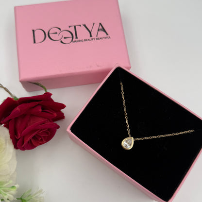 18k Gold Plated Women's Minimal Pendant Bezel Pear