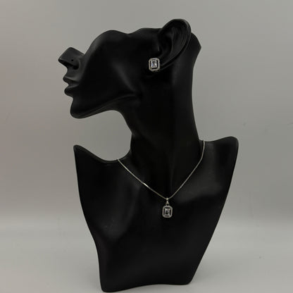 Rectangular Shape Pendant and Earrings Set - 18K Gold Plated Necklace Set