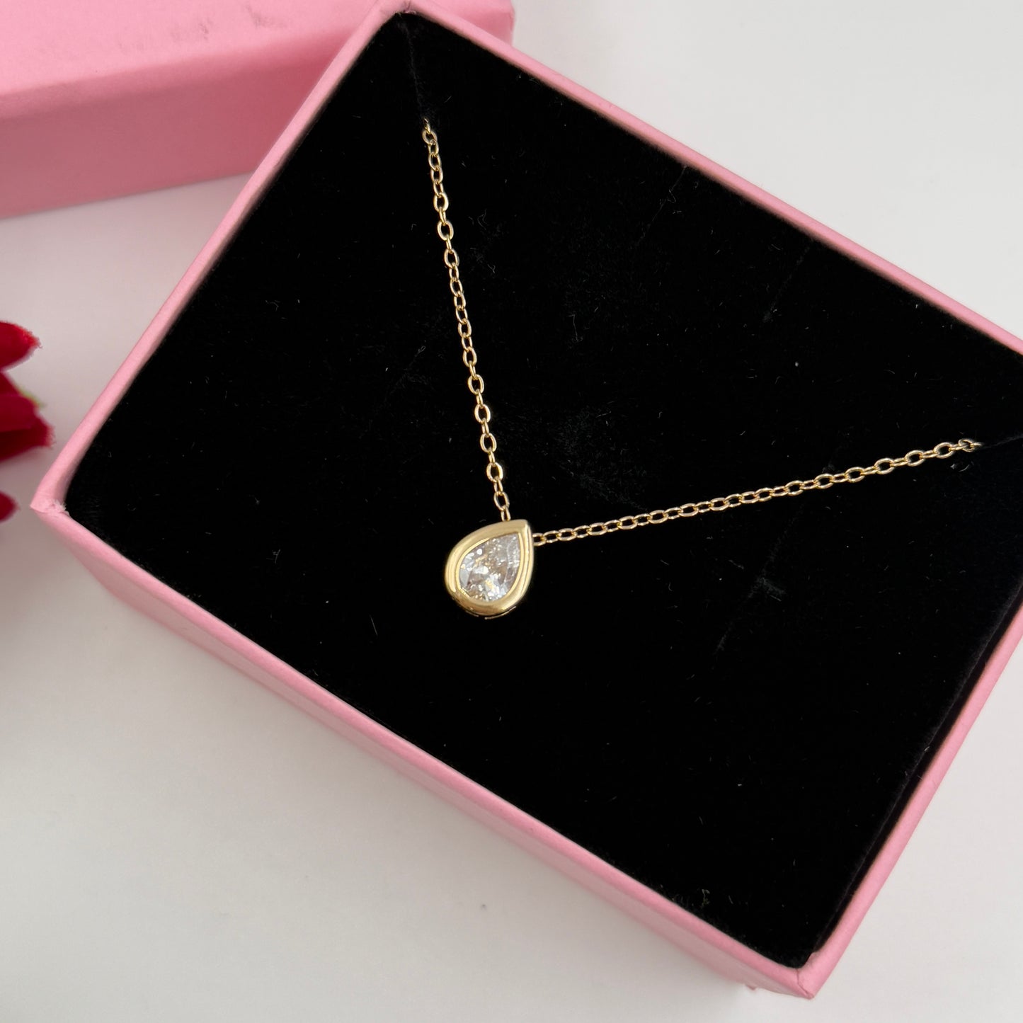 18k Gold Plated Women's Minimal Pendant Bezel Pear