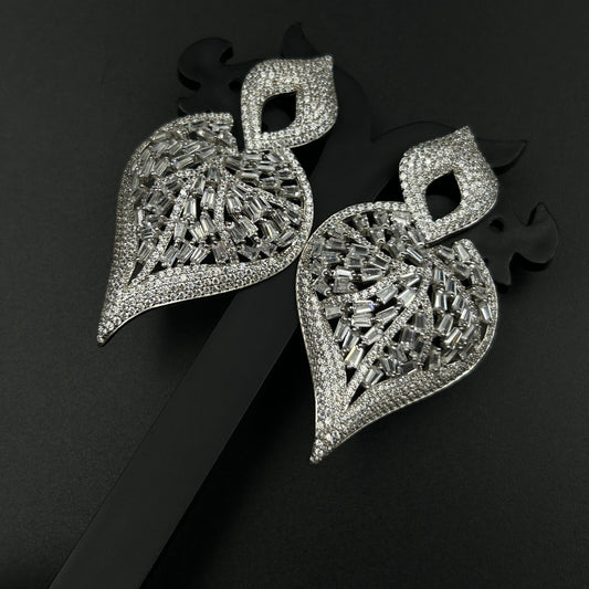 The Leaf Earring - Silver Zircon Earring