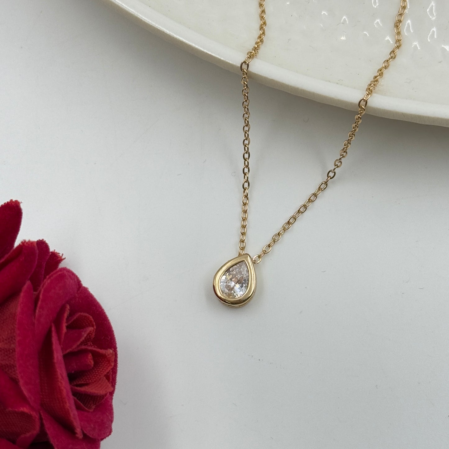 18k Gold Plated Women's Minimal Pendant Bezel Pear